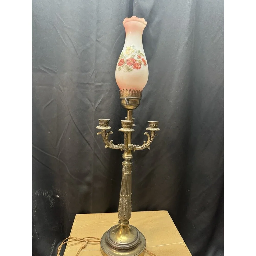 Vintage Hurricane Lamp With 4 Candle Holders. Works Perfectly!